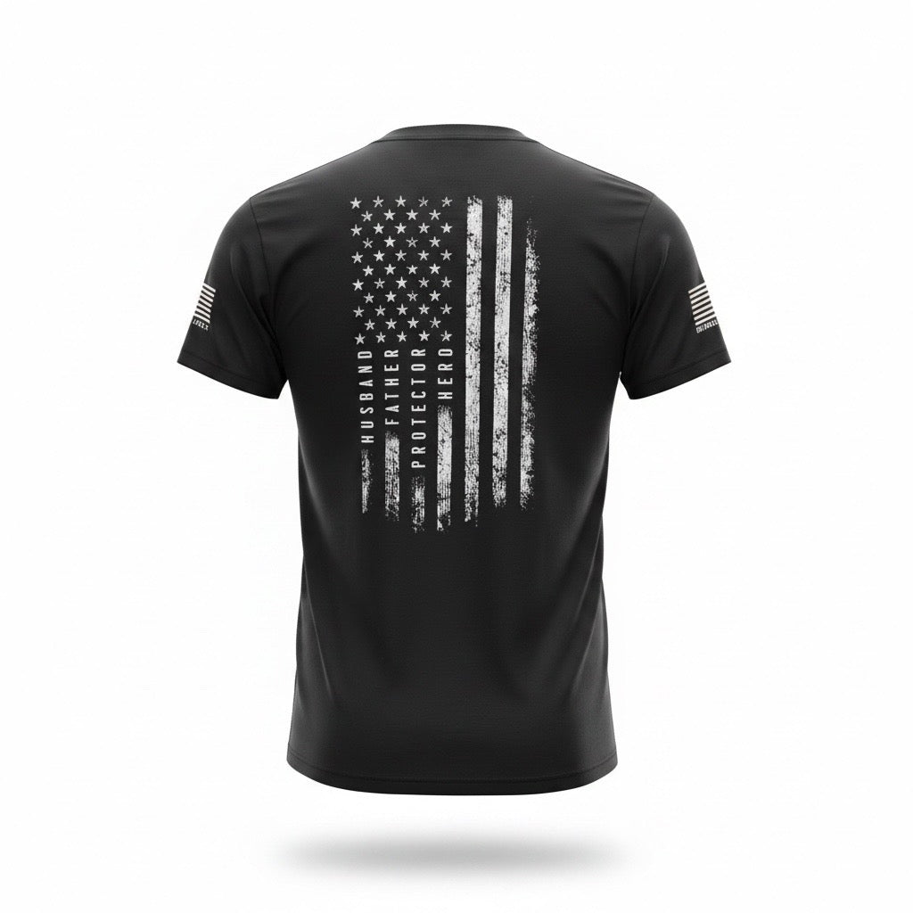 Husband, Father, Protector, Hero American Flag Tee